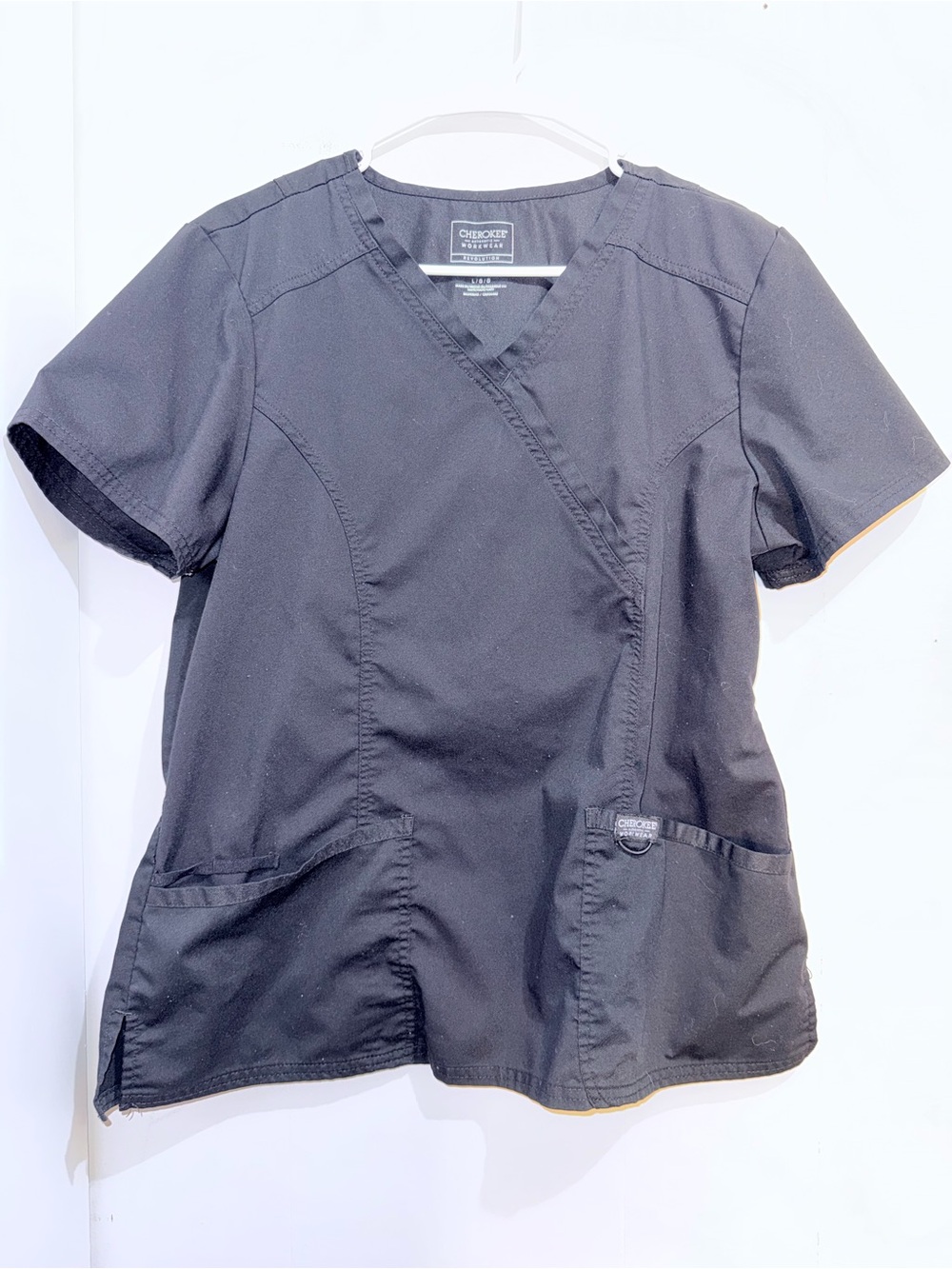Cherokee Workwear Revolution Mock Wrap Scrub Top Black Size L